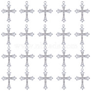 40Pcs Alloy Crystal Rhinestone Pendants, Cross Charms, Platinum, 29x20x2mm, Hole: 2mm(ALRI-SC0001-33)