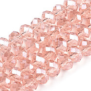 Electroplate Glass Beads Strands, Pearl Luster Plated, Faceted, Rondelle, Salmon, 3x2mm, Hole: 0.8mm, about 150~155pcs/strand, 15~16 inch(38~40cm)(EGLA-A034-T2mm-A34)