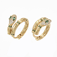 Brass Micro Pave Clear Cubic Zirconia Huggie Hoop Earrings, Snake, Nickel Free, Real 18K Gold Plated, Light Green, 18x3~9mm, Pin: 1.2mm(EJEW-R114-007B-NF)