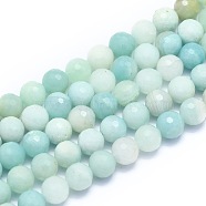 Natural Amazonite Beads Strands, Round, Faceted(128 Facets), 8mm, Hole: 1.2mm, about 49pcs/strand, 15.16 inch(38.5cm)(G-K310-A02-8mm)