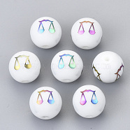 Electroplate Glass Beads, Round with Constellations Pattern, Multi-color Plated, Libra, 10mm, Hole: 1.2mm(EGLA-S178-11I-08)