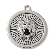 Alloy Pendants, Flat Round with Lion, Platinum, 37.5x33x10.5mm, Hole: 2.5mm(PALLOY-D290-16P)