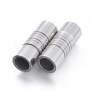 304 Stainless Steel Magnetic Clasps with Glue-in Ends, Textured, Column, Stainless Steel Color, 21x8x8mm, Hole: 5.5mm and 6mm(STAS-D242-37P)
