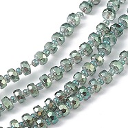 Transparent Electroplate Glass Beads Strands, Faceted, Rondelle, Full Rainbow Plated, Medium Sea Green, 5.5x3.5~4mm, Hole: 1mm, about 100pcs/strand, 21.65~22.05 inch(55~56cm)(EGLA-F153-FR01)