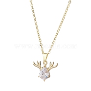 Christmas Deer Head Glass Pendant Necklaces, Brass Cable Chain Necklaces for Women, Golden, 15.75 inch(40cm)(NJEW-TA00142)