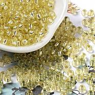 Glass Seed Beads, Silver Lined, Round Hole, Round, Light Khaki, 4x3mm, Hole: 1.2mm, 6429pcs/pound(SEED-H002-C-A035)