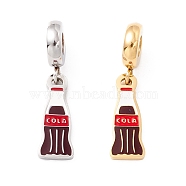 304 Stainless Steel European Dangle Charms, Large Hole Pendants with Enamel, Bottle with Word Cola, Mixed Color, 27mm, Hole: 4mm(STAS-I192-19)