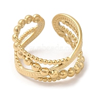 304 Stainless Steel Open Cuff Ring, Criss Cross, Real 14K Gold Plated, US Size 7 1/4(17.5mm)(RJEW-K248-04G)