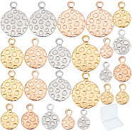 SUNNYCLUE 48Pcs 4 Size 3 Colors Vacuum Plating 304 Stainless Steel Pendants, Textured, Flat Round with Bumpy, Golden & Stainless Steel Color, 4pcs/color(STAS-SC0002-30)
