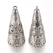 Alloy Pendant Bails, Cone, Tassel Cap Bail, Cadmium Free & Lead Free, Platinum, 48x19mm, Hole: 2mm, Inner Measure: 17mm(X-PALLOY-S090-04P-LF)