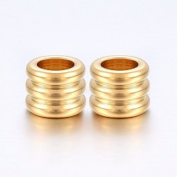 304 Stainless Steel Grooved Beads, Large Hole Beads, Column, Golden, 9.5x8mm, Hole: 6mm(STAS-E436-14G)