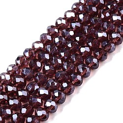 Electroplate Glass Beads Strands, Pearl Luster Plated, Faceted, Rondelle, Old Rose, 3.5~3.8x3mm, Hole: 0.4mm, about 113~115pcs/strand, 32.5~33cm(EGLA-A044-T3mm-A13)