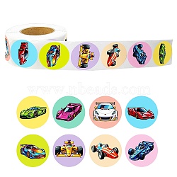 Round Paper Racing Cartoon Sticker Rolls, Car Decorative Sealing Stickers for Gifts, Party, Kid's Art Craft, Mixed Color, 25mm, 500pcs/roll(PW-WG20925-01)