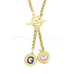 Ion Plating(IP) 304 Stainless Steel Blue Enamel Letter & Eye Pendant Wheat Chain Necklaces, with Toggle Clasps, Golden, Letter G, 20.47~20.87 inch(52~53cm)(STAS-Z102-01G-G)