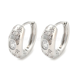 Brass with Cubic Zirconia Hoop Earrings, Star & Oval, Platinum, 17.5x7mm(EJEW-G363-17P)
