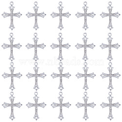 40Pcs Alloy Crystal Rhinestone Pendants, Cross Charms, Platinum, 29x20x2mm, Hole: 2mm(ALRI-SC0001-33)