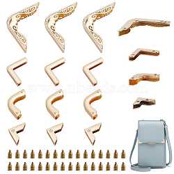 WADORN 16 Sets 4 Style Zinc Alloy Bag Corner Protectors, with Screws, Golden & Light Gold, 19~47x19~57x3~8mm, Hole: 2.8~3mm, 4 sets/style(FIND-WR0009-83)