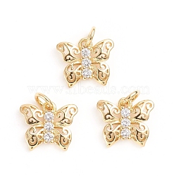 Brass Micro Pave Cubic Zirconia Pendants, with Jump Ring, Butterfly, Clear, Golden, 10.5x12x2mm, Hole: 3mm(ZIRC-E164-18A-G)