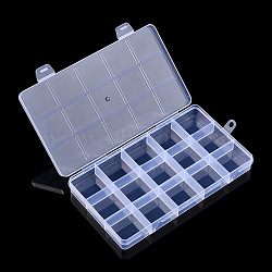 Plastic Bead Storage Containers, 15 Compartments, Rectangle, Clear, 17.3x10.3x1.9cm, Hole: 6mm, compartment: 30x33mm(CON-T003-04)
