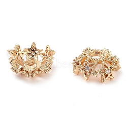 Brass Micro Pave Clear Cubic Zirconia Bead Caps, Star, Real 18K Gold Plated, 11.5x5mm, Hole: 2mm(KK-U028-01G)