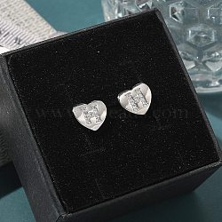 Rack Plating Brass Micro Pave Clear Cubic Zirconia Stud Earrings, Heart, Letter H, 8.5x9.5mm(EJEW-K299-01P-H)