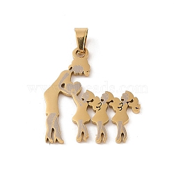 Mother's Day Ion Plating(IP) 304 Stainless Steel Pendants, Laser Cut, Mother and Child Charm, Real 18K Gold Plated, 32x27.5x1mm, Hole: 6x4mm(STAS-U002-06G)