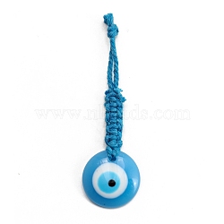 Plastic Turkey Evil Eye Pendants Decorations, Braided Thread for Home Car Hanging Ornaments, Light Sky Blue, 109mm(PW23040416254)