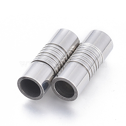 Tarnish Resistant 304 Stainless Steel Magnetic Clasps with Glue-in Ends, Textured, Column, Stainless Steel Color, 21x8x8mm, Hole: 5.5mm and 6mm(STAS-D242-37P)