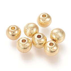 Brass Beads, Long-Lasting Plated, Textured, Solid Round, Real 18K Gold Plated, 10x9mm, Hole: 2mm(X-KK-M213-02F-G)