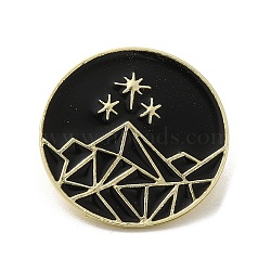 Enamel Pins, Alloy Brooches for Backpack Clothes, Flat Round with Mountain & Star, Golden, 29x1.5mm(JEWB-H021-11G)