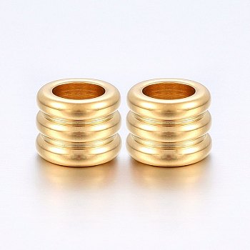 304 Stainless Steel Grooved Beads, Large Hole Beads, Column, Golden, 9.5x8mm, Hole: 6mm