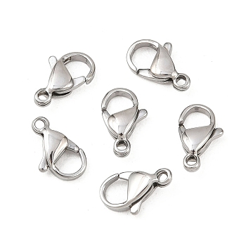 Tarnish Resistant 316 Surgical Stainless Steel Lobster Claw Clasps, Parrot Trigger Clasps, Manual Polishing, Stainless Steel Color, 12x6.2mm, Hole: 1mm, Inner Size: 4.5mm