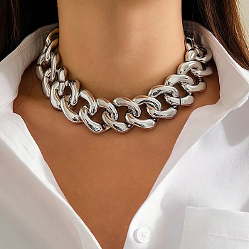 Chunky Aluminum Curb Chain Necklaces for Women, Platinum, 10.83 inch(27.5cm)