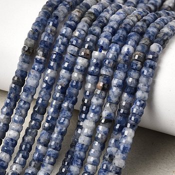 Natural Blue Spot Jasper Heishi Beads Strands, Faceted Rondelle, 4x2.5mm, Hole: 0.9mm, about 151~155pcs/strand, 14.57''~14.96''(37~38cm)