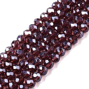 Electroplate Glass Beads Strands, Pearl Luster Plated, Faceted, Rondelle, Old Rose, 3.5~3.8x3mm, Hole: 0.4mm, about 113~115pcs/strand, 32.5~33cm