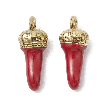 Ion Plating(IP) 304 Stainless Steel Pendants, with Enamel, Real 18K Gold Plated, Horn of Plenty/Italian Horn Cornicello Charms, Red, 15x6x4mm, Hole: 1.2mm