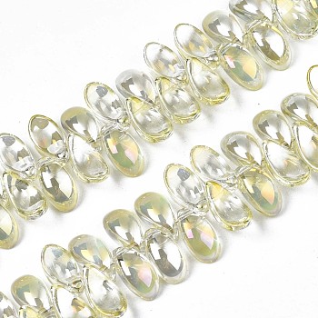 Electroplate Glass Beads Strand, AB Color, Leaf, Light Goldenrod Yellow, 6x12.5x4.5mm, Hole: 0.9mm, about 100pcs/strand, 14.17 inch~ 15.35 inch(36~39cm)