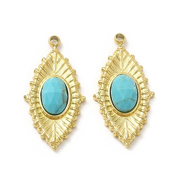 Natural Turquoise Pendants, Faceted Horse Eye Charms, with Vacuum Plating Real 18K Gold Plated 201 Stainless Steel Findings, 19x10x3.5mm, Hole: 1mm