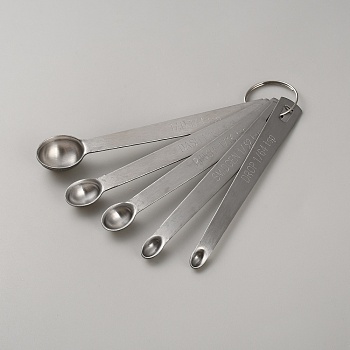 5Pcs 5 Styles Stainless Steel Measuring Spoons Set, Bakeware Tool, with Key Rings, Stainless Steel Color, 130.5mm, 1pc/style