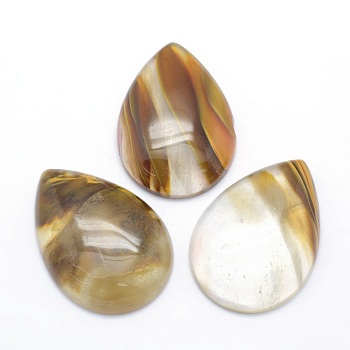 Tigerskin Glass Cabochons, Drop, 34~35x24~25x6.5~7mm