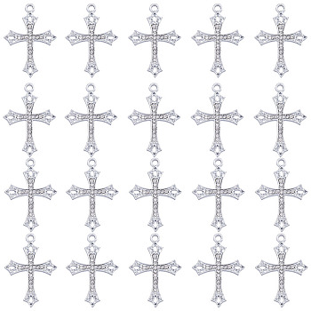 40Pcs Alloy Crystal Rhinestone Pendants, Cross Charms, Platinum, 29x20x2mm, Hole: 2mm