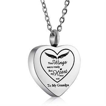 Stainless Steel Heart Urn Ashes Pendant Necklace, Word To My Grandpa Memorial Jewelry for Men Women, Stainless Steel Color, 19.69 inch(50cm)