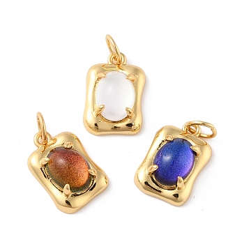 Eco-Friendly Brass Charms, with Glass & Glitter Powder, with Jump Ring, Real 18K Gold Plated, Long-Lasting Plated, Rectangle, Mixed Color, 13.5x9.5x5.5mm, Jump Ring: 5x0.7mm, Inner Diameter: 3.6mm