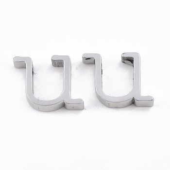 304 Stainless Steel Pendants, Stainless Steel Color, Letter, Letter.U, 12x12x3mm, Hole: 1.8mm