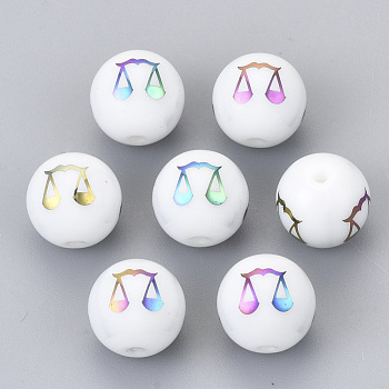 Electroplate Glass Beads, Round with Constellations Pattern, Multi-color Plated, Libra, 10mm, Hole: 1.2mm