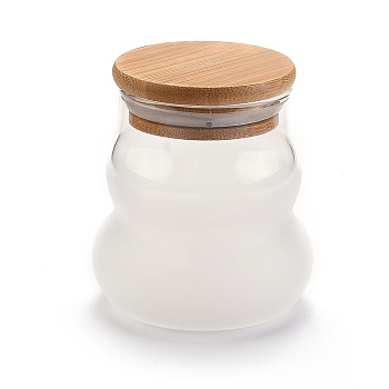 Frosted Glass Bottles, with Bamboo Stopper, for Candy, Tea, Column, Clear, 8.7cm