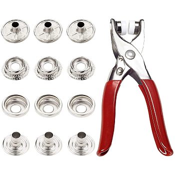 Press Button Snap Fastener Pliers and Copper Snap Buttons, Red, 125x126x15mm