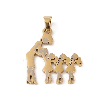 Mother's Day Ion Plating(IP) 304 Stainless Steel Pendants, Laser Cut, Mother and Child Charm, Real 18K Gold Plated, 32x27.5x1mm, Hole: 6x4mm