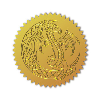 Self Adhesive Gold Foil Embossed Stickers, Medal Decoration Sticker, Dragon, 5x5cm