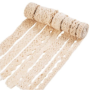 WEWAYSMILE 7Yards 1 Styles Vintage Crochet Lace Ribbon, Crochet Sewing Lace, Crochet Lace Trim Ribbon, for Gift Package Wrapping Scrapbooking Supplies, Beige, 3/8~3/4 inch(10~20mm)